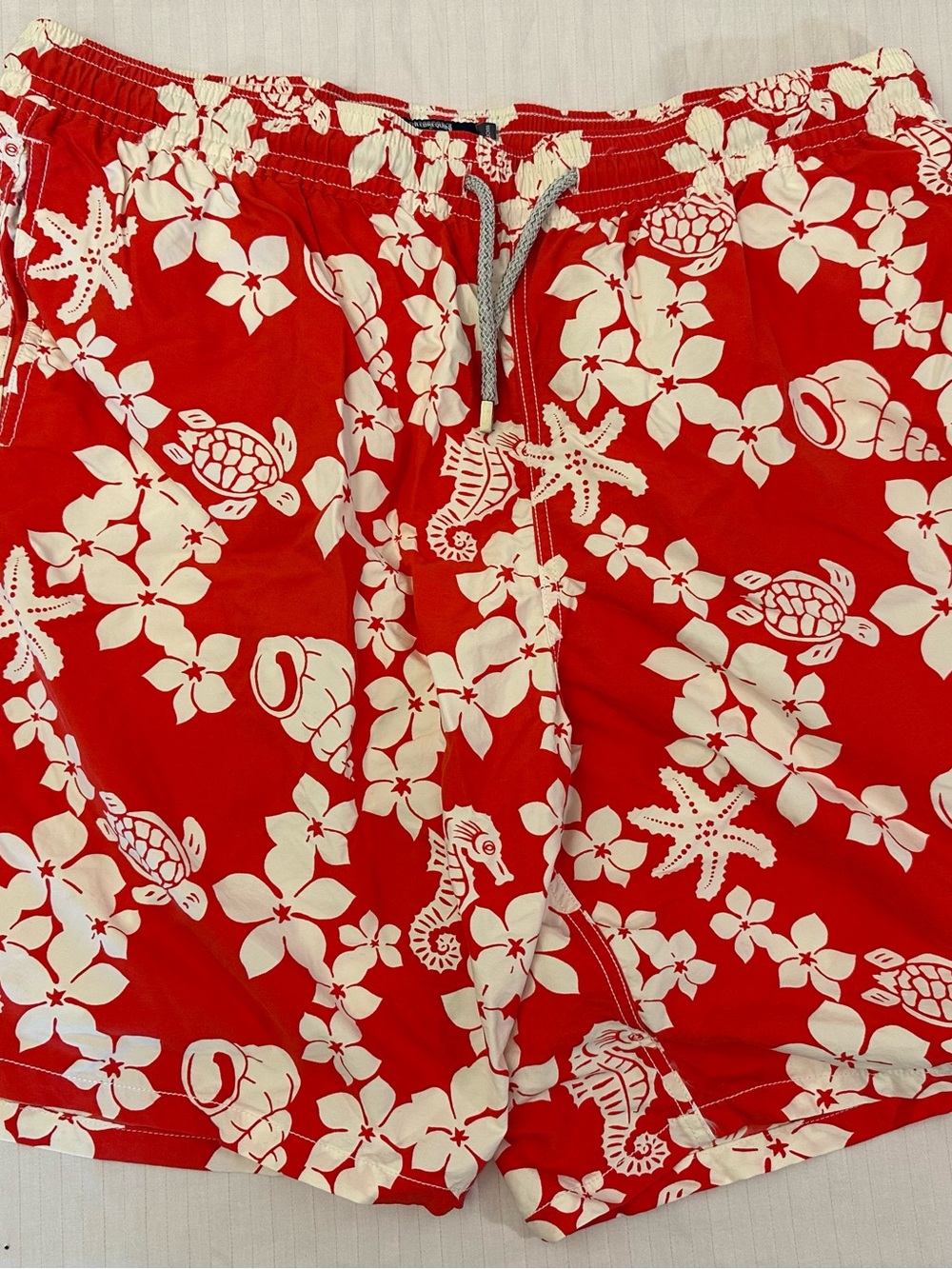 Vilebrequin Swim Trunks 3XL Red White Sea Life Print Long Cut
